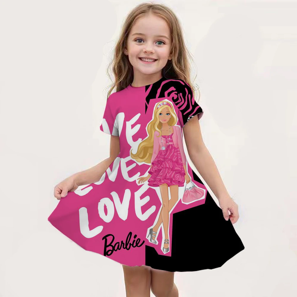 Vestido de princesa Barbie con estampado 3D para niña, bonito vestido de fiesta para niña, vestido de rendimiento para niños, moda de verano