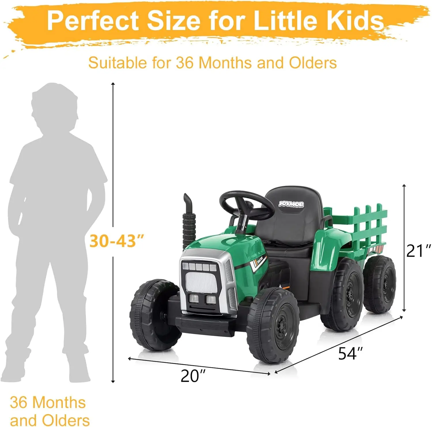 Ride on Tractor with Remote Control, 25W Motors Electric Tractor with Trailer for Toddler, 12V Battery Powered Ride on car Toy f