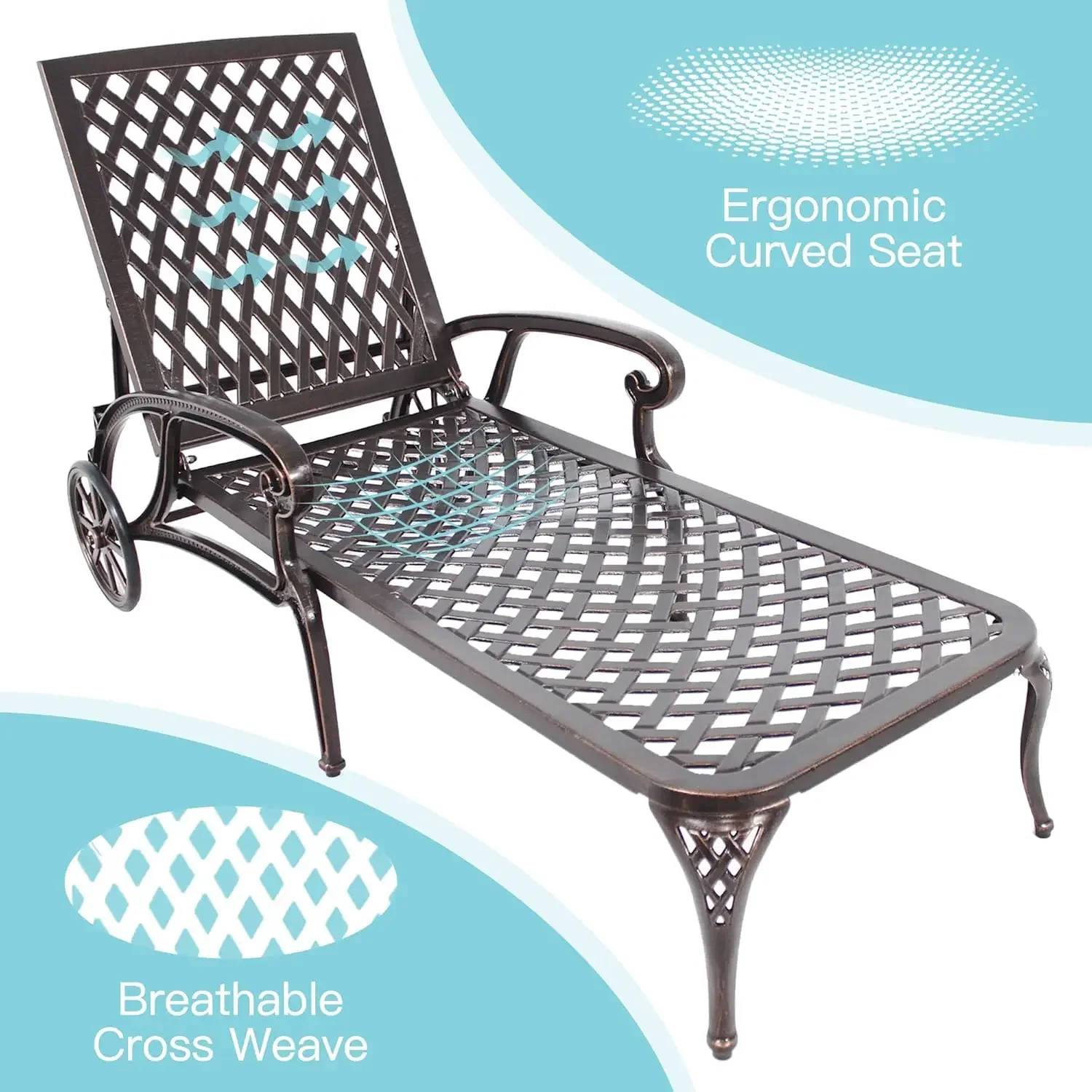[New Arrival, Limited Stock!]Chaise Lounge Chair Outdoor, Poolside Lounger Set of 2 Cast Aluminum Tanning Chairs with Adjustable