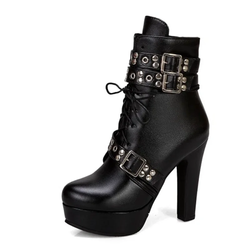 Red Yellow White Women Ankle Boots Platform Lace Up High Heel Short Female Buckle Autumn Winter Sexy Ladies Shoe Large Size