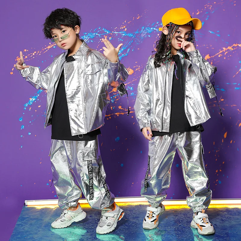 Sequin Children Fashion Top Coat Pants Ballroom Dancing Clothes Jazz Dancewear for Girls Boys Street Dance Wear Hip Hop Costumes