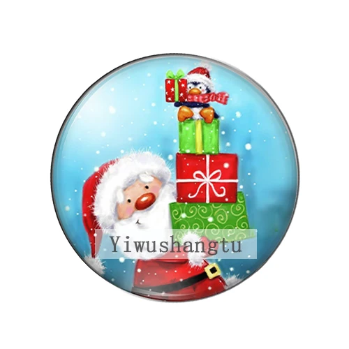 Cartoon Santa Claus christmas snowman deer paintings 12mm/20mm/25mm Round photo glass cabochon demo flat back Making findings