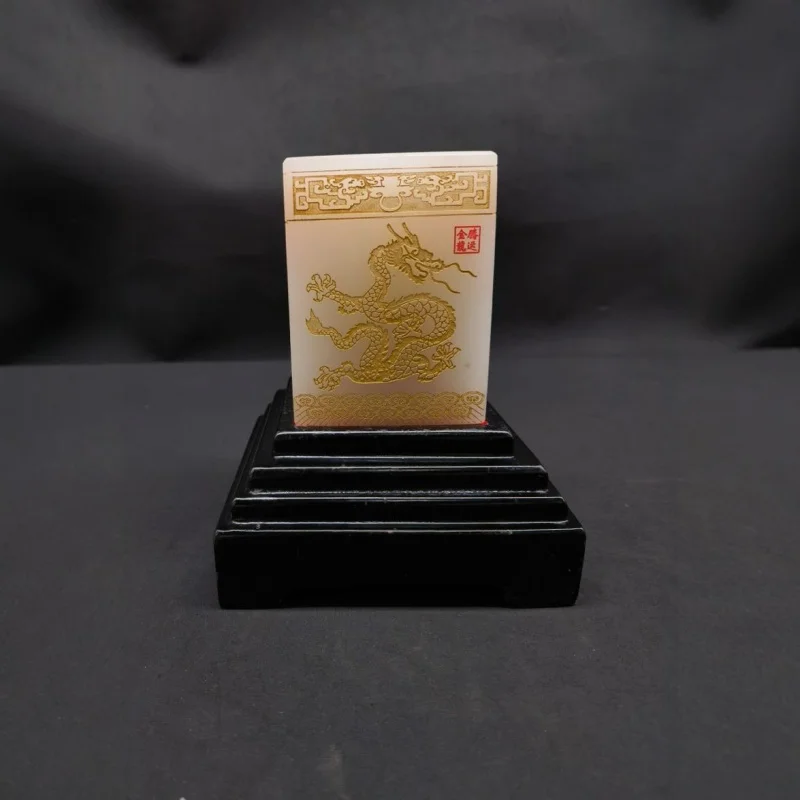 

Seal White Jade Dragon Soaring Jade Seal Gold-Plated Seal Script Engraving Seal Carving Script Jade Seal Ornament Craft