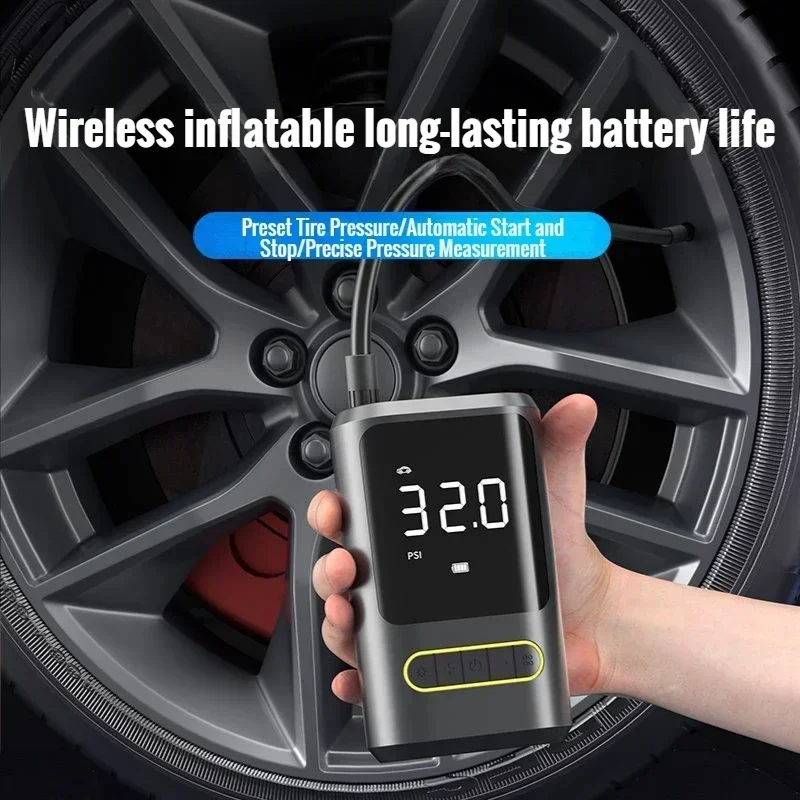 Wireless Charging Car Air Pump 150PSI Mini Portable Tire Air Pump LED Light Car Air Compressor for Car Motorcycle