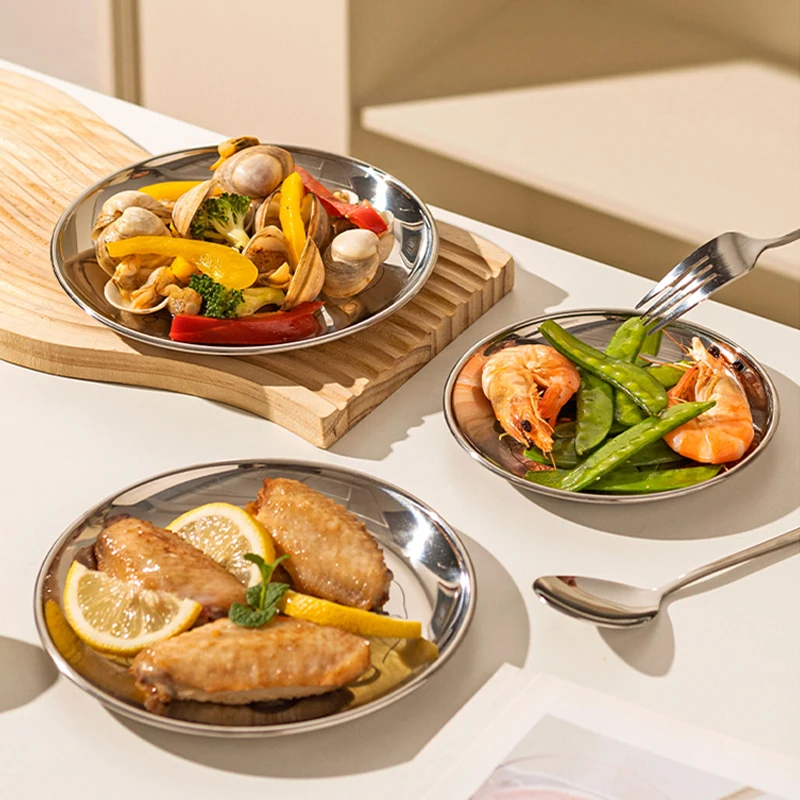 304 Stainless Steel Plate 2pcs Cute Bow Household Dishes Plate Drop-resistant Dish Disc Beautiful Dessert Plates Kitchen Tablewa