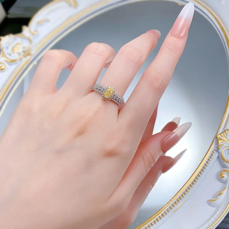 Apaison 4*6 mm High Carbon Diamond Ring Bridal Wedding Anniversary Party Rings For Women 925 Sterling Silver Fine Jewelry Gift