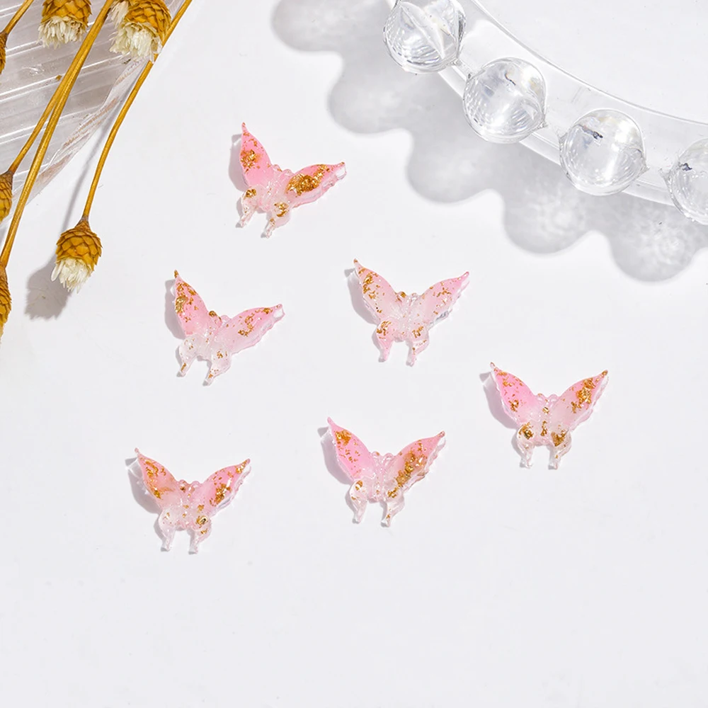 50pcs Y2K Style Butterfly Nail Art Charm 3D Gold Foil Gradient Butterfly Nail Decor Parts DIY Kawaii Korea Design Nail Parts