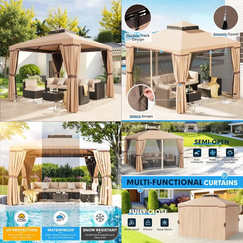 

Outdoor Patio Gazebo 10x10 Feet with Iron Frame, Soft Vented Canopy, and Mosquito Netting for Permanent Garden Use