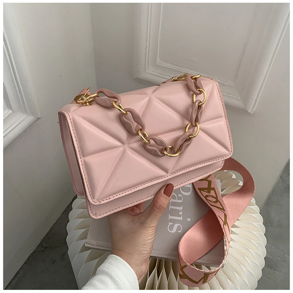 Borse a tracolla da donna con motivo pietra Borse a tracolla in pelle PU di nuova tendenza Borse rosa con catene Borsa per cellulare con pochette shopper