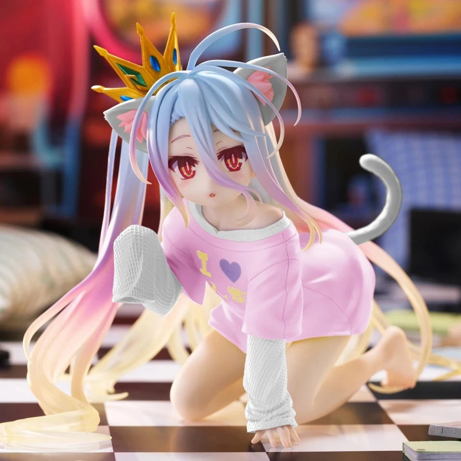 10cm No Game No Life figura de Anime escritorio lindo gato oreja Shiro figura de acción decoraciones de habitación PVC colección de adultos modelo muñeca Juguetes