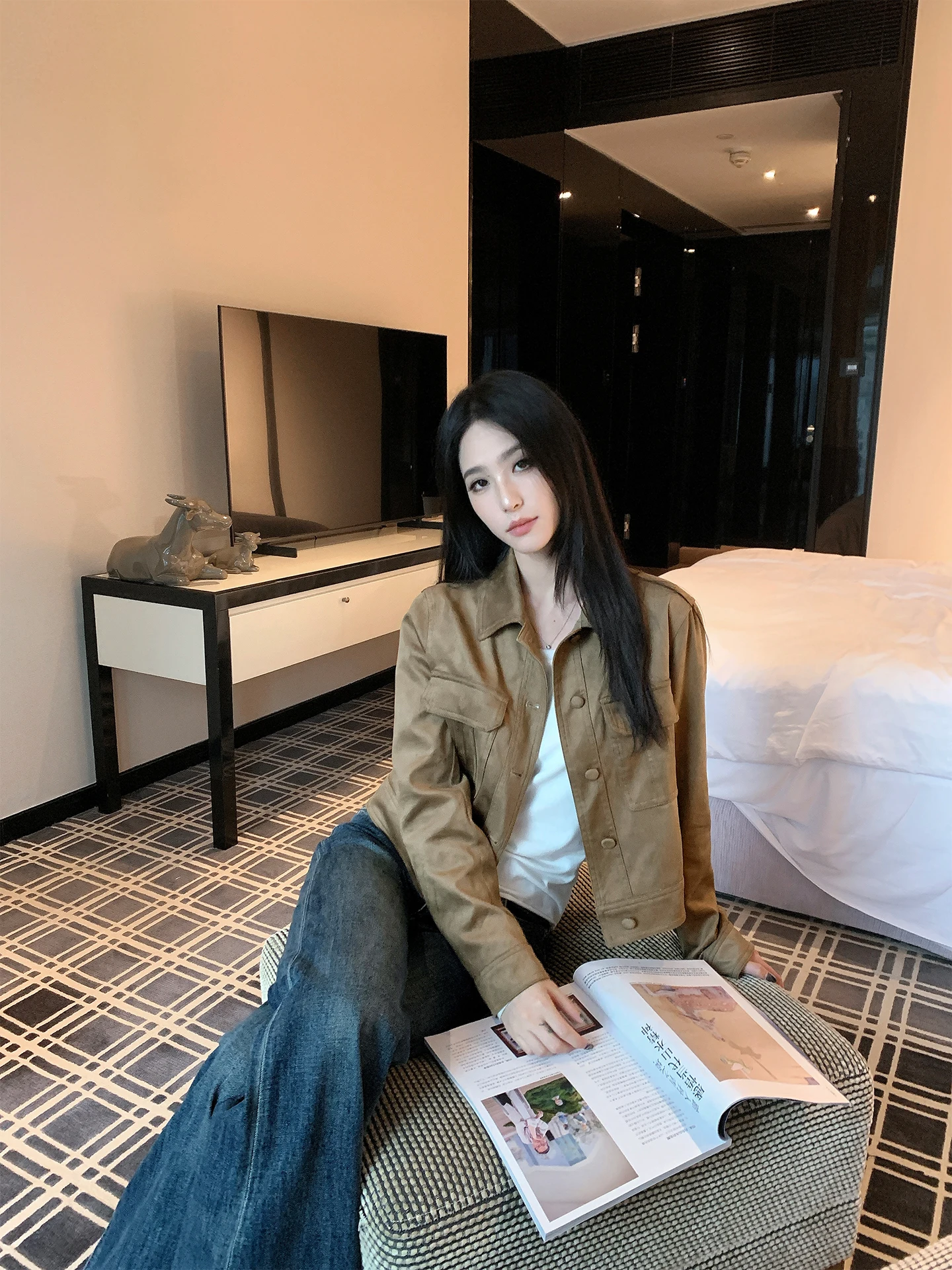 

Винтажная замшевая куртка SMBL RAIN с пуговицами, длинными рукавами, приталенного кроя, короткая верхняя одежда для женщин, теплая, из полиэфирного волокна, с воротником