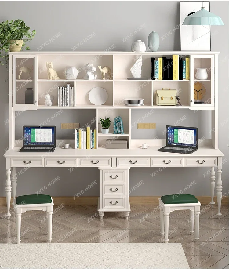 

Комбинированный комплект из массива дерева: двойной письменный стол для дома/учебы, книжный шкаф, тумба, с возможностью индивидуальной настройки