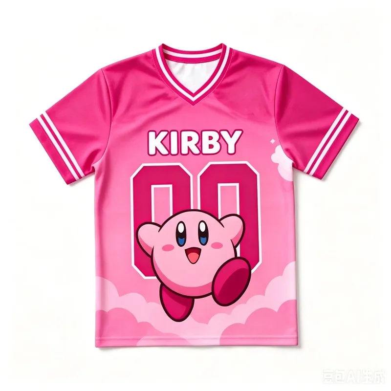 2026 New Kirby Anime 3D Printed V-Neck Sports Top, Unisex Loose Street Casual Summer Short Sleeve T-Shirt
