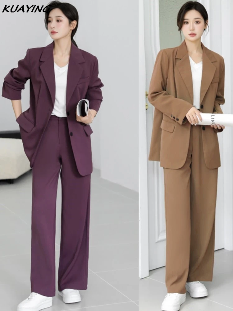 High Quality Office Ladies Pant Suit Solid Color Women Business Blazer Jacket Loose Trouser Female Work Wear Formal Sets Clothes