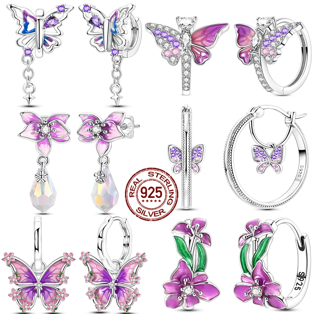 

Hot Sale 925 Sterling Silver Purple Butterfly Zircon Exquisite Earrings Suitable For Girls' Charming Jewelry Gifts