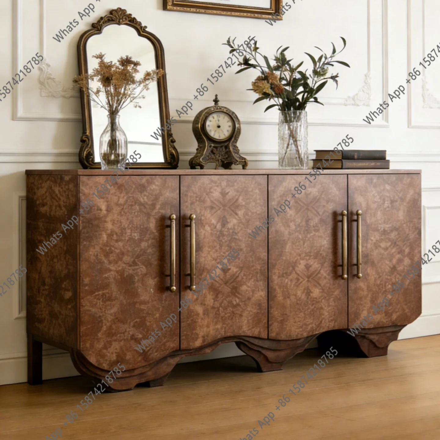 American retro solid wood entrance cabinet tree tumor pattern medieval storage creative art dining side cabinet integrated