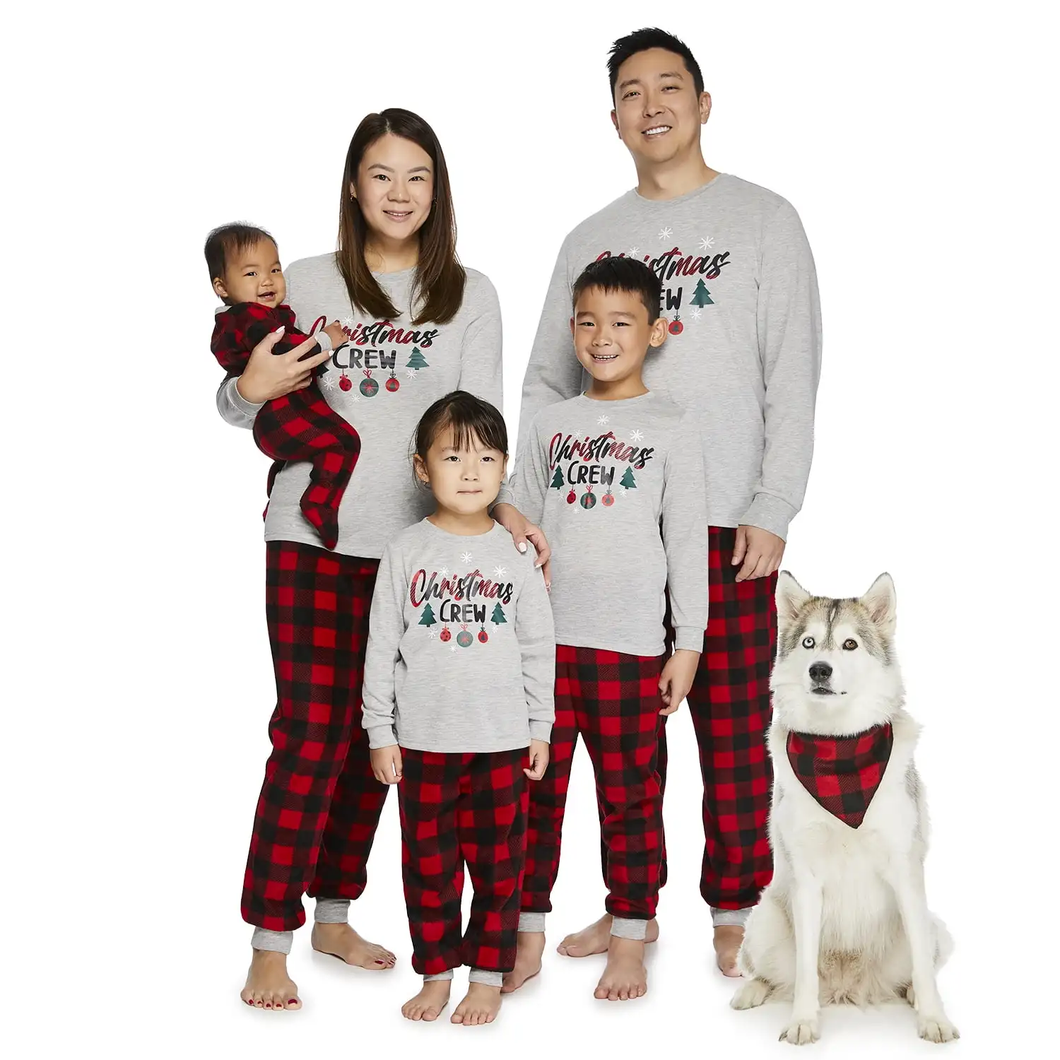 Jolly Jammies Pijamas familiares unisex a juego para bebés y niños pequeños Top y pantalones de manga larga con equipo navideño, conjunto de ropa de dormir de 2 piezas