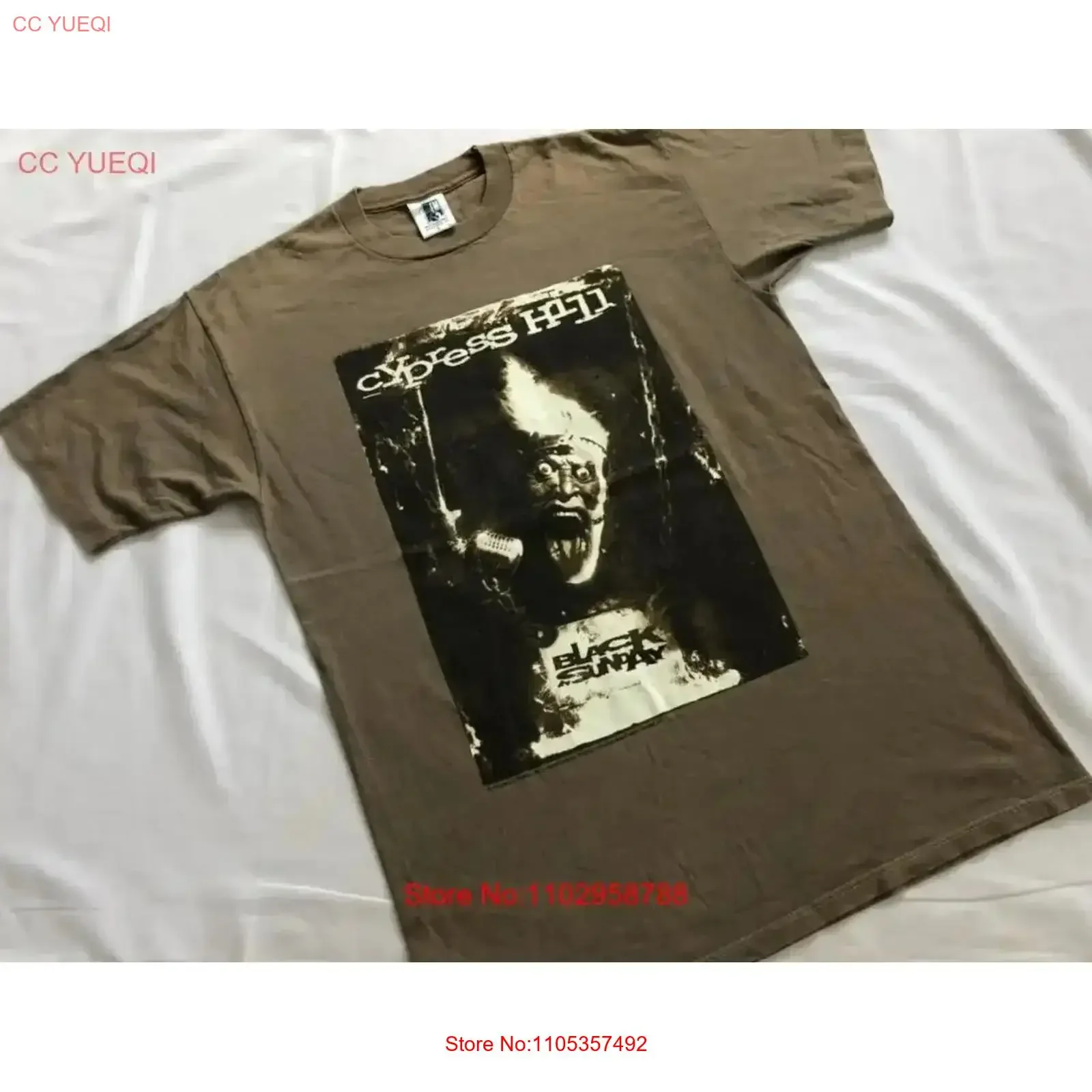 Remake Cypress Hill graphic short sleeve dark chocolate shirt men women KV20029 vintage Washed fashion Casual Unisex Soft