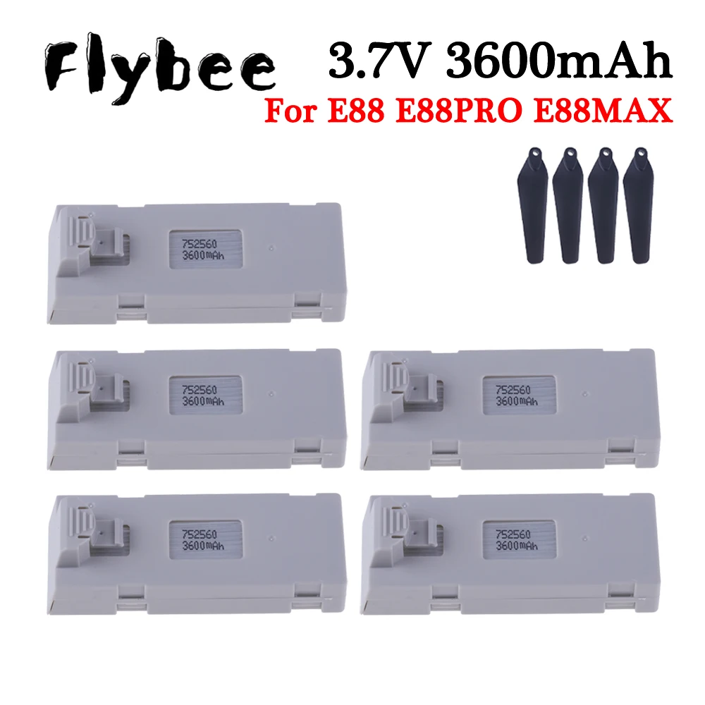 1/2/3/4/5Pcs 3.7V 3600mAh RC Drone Battery Accessory For E88 E88PRO P1 K3 P10 A13 S98 E99 E525 PRO Mini Drone Battery Rc Part