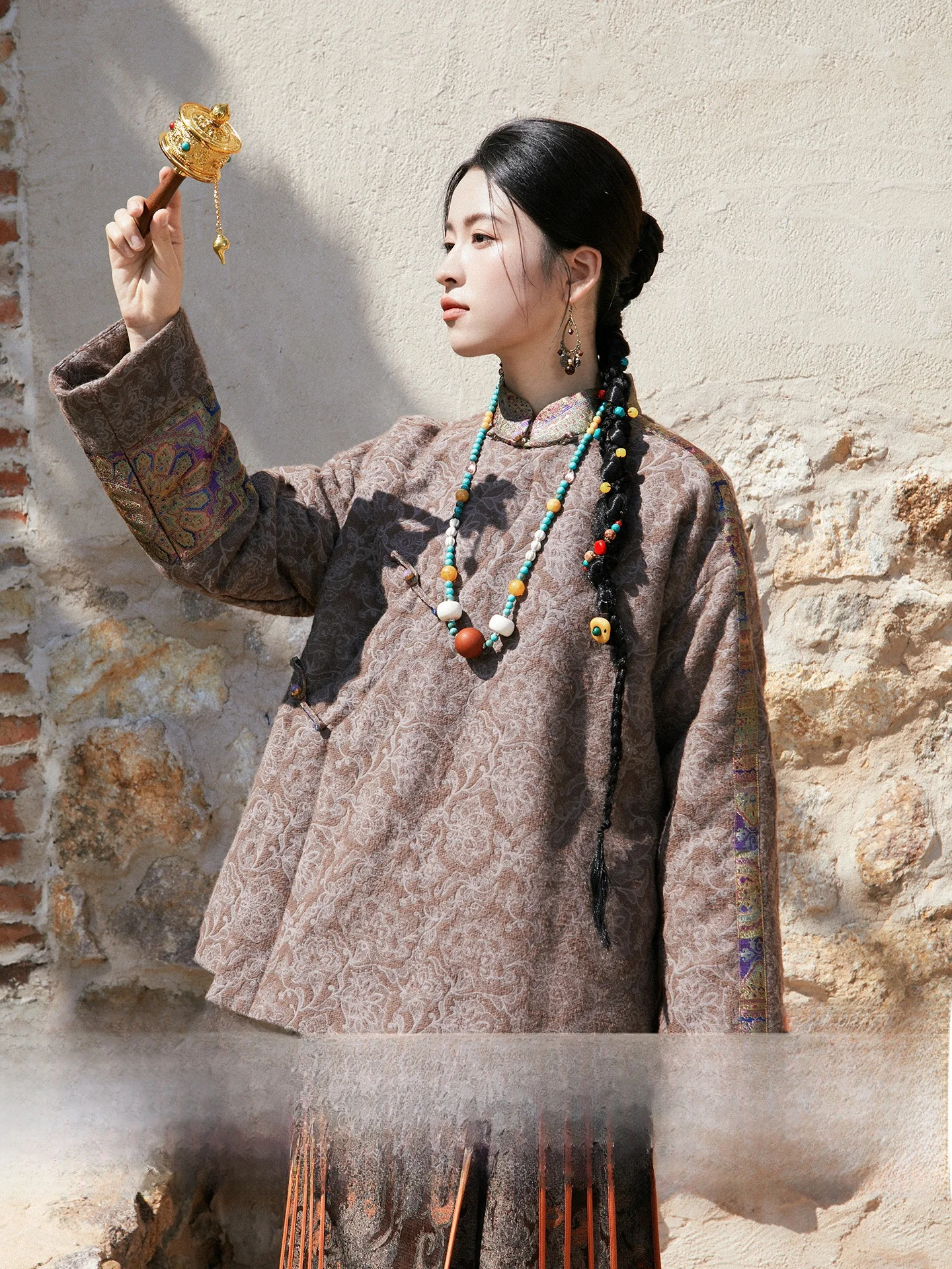 

Tussah Silk Fabric Women's Cotton Jaet Handmade Button Embroidery Chinese Tibetan Sle Anytime Casual Outerwear