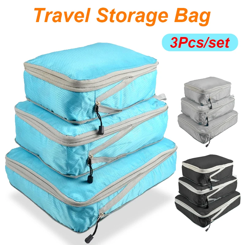 3Pcs/set Travel Storage Bag Compressible Large Capacity Storage Bag Portable Foldable Cubes Waterproof Luggage Organizer Handbag