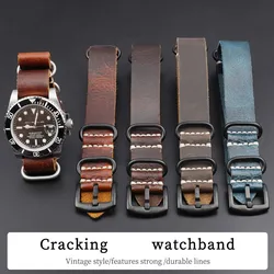 Vintage Oil Wax Leather Crazy Horse Leather Long Watchband 20mm 22mm 24mm Watch Strap Adjustment Replacement Accessories