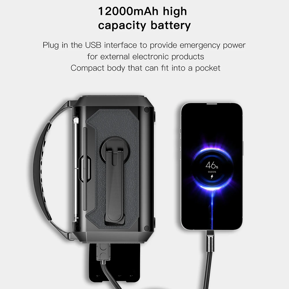 12000mAh راديو تنبيه الطقس مع 2 الألواح الشمسية الشمسية كرنك اليد المحمولة راديو الطوارئ القراءة مصباح للتخييم التنزه الخيام #5