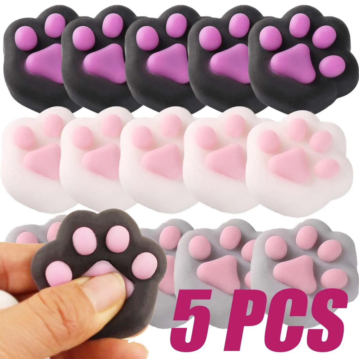 

5pcs/1pc Mini Cat Paw Squeeze Toy Silicone Pinch Decompression Toy Plush TPR Fidget Sensory Toys For Kids Adults Gift