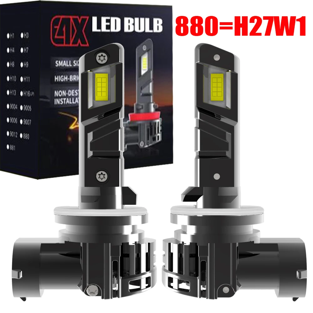 

2pcs H27W/1 880 H27 PG13 LED Car Headlight Bulbs 12V 27W Powerful Canbus Error Free White Fog Lamp Turbo Diode for Vehicle Use