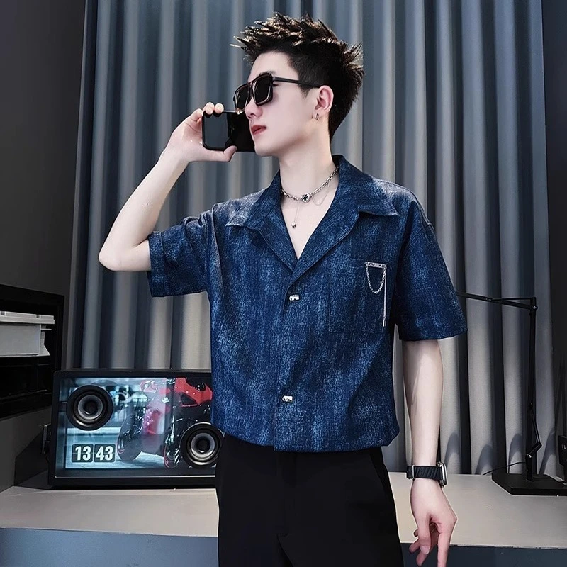 

2026 Men's Short Sleeve Casual Shirt Summer Vintage Tie-Dye Design Lightweight Turn-Down Collar Stylish Cool Beach Party Wear