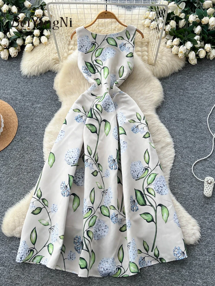 ชุดเดรสปาร์ตี้สไตล์ฝรั่งเศสสำหรับผู้หญิง แบรนด์ Beiyingni ลายดอกไม้ พิมพ์ลาย ทรงเข้ารูป เอวสูง ทรงเอ ยาว ชุดเดรสลำลองสำหรับสุภาพสตรี ดีไซน์หรูหรา รุ่นใหม่ปี 2025