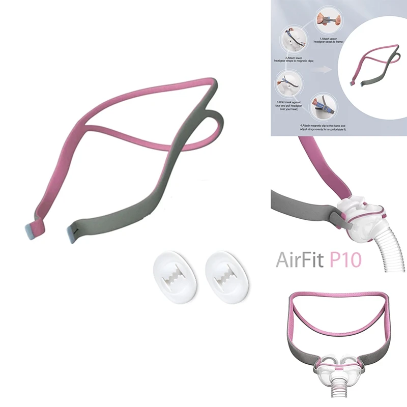 1PCS Headgear CPAP Replacement For Resmed Airfit P10 Nasal Pillow CPAP Mask Straps 1 Elastic Straps & 2 Adjustment Clips Durable