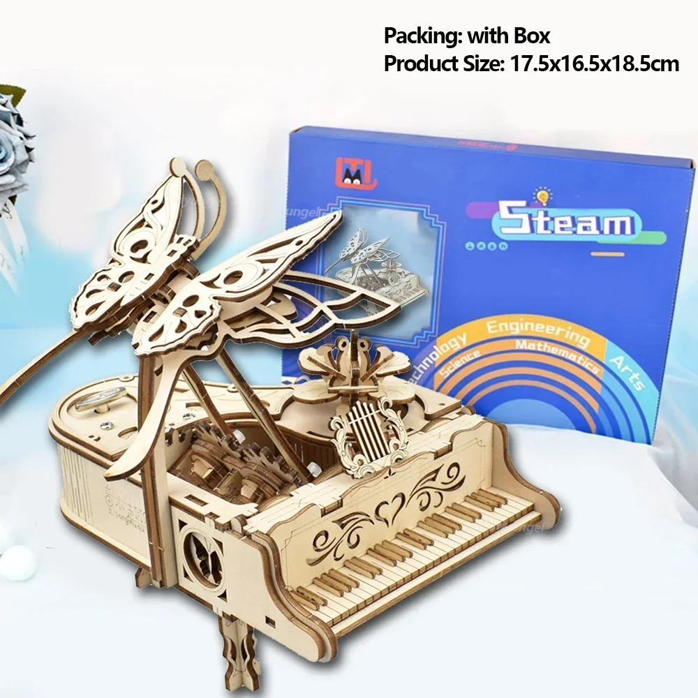 3D Holzpuzzle Spieluhr Klavier-Modellbausatz DIY Montage Musikinstrument Bausätze Heimdekoration Bastelgeschenk für Erwachsene und Jugendliche – Detail 15