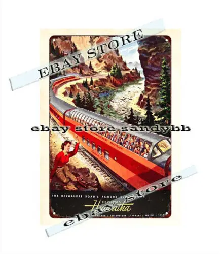 1940er Jahre Hiawatha Road Eisenbahn-Zug-Metallschild aus Aluminium