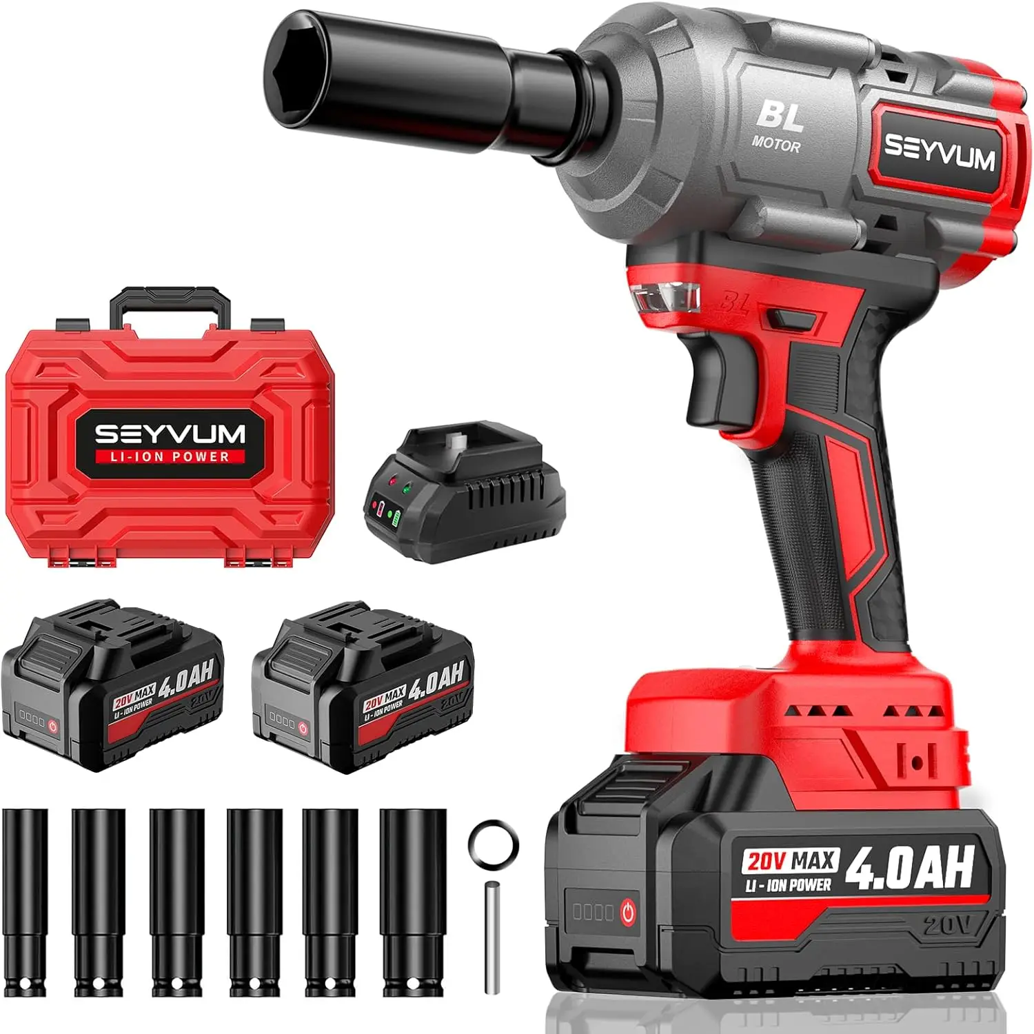 

Cordless Impact Wrench, 1/2\u201d Max Torque 600 Ft-lbs / 800 N.m Powerful Impact Gun, 20V 3500RPM Electric Impact Driver, 2 x 4
