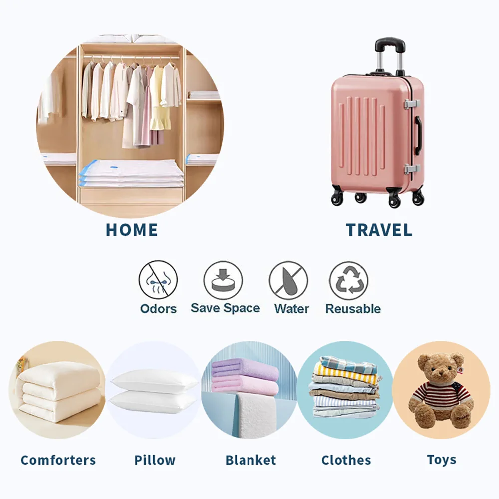 10/1PCS Reusable Vacuum Storage Sealing Bags with Hand Clear Folding Compressed Space Saving Vacuum Bag for Clothes Travel - Image 6