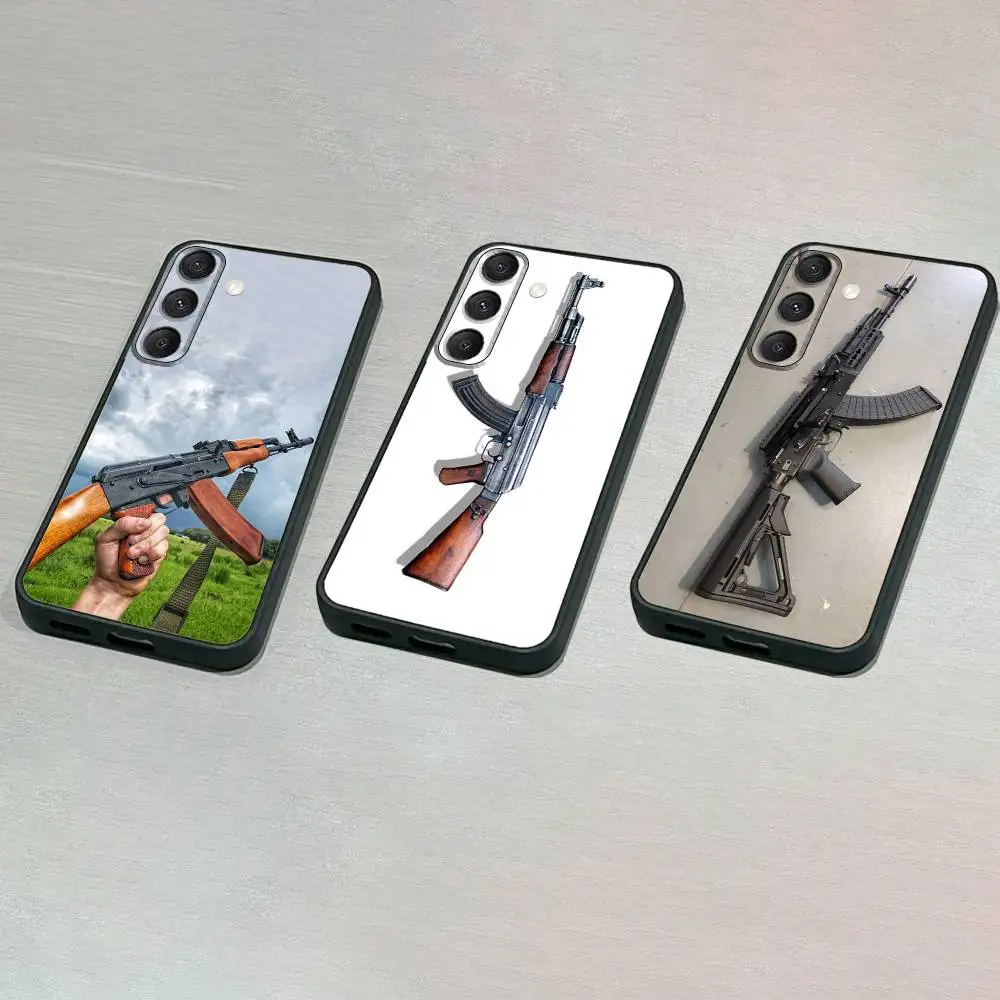 

A-AK47 Handgun Gun BUllets Phone Case For Samsung S25,S24,S23,S22,S21,S20,S10,Ultra,Plus,Lite,FE,Soft Silicone Black Cover