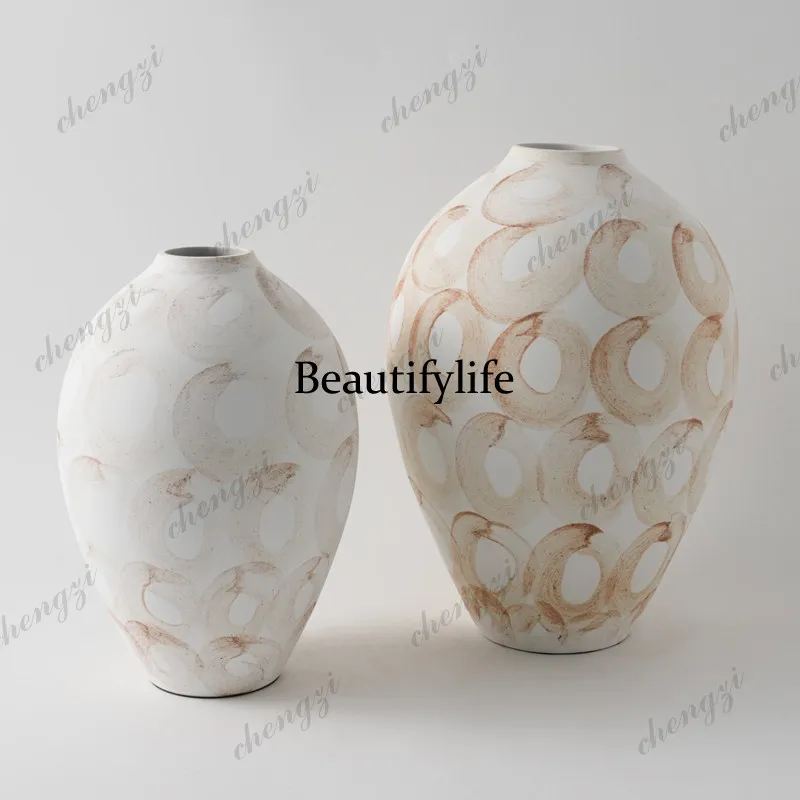 Simple and modern creative ceramic hand-painted, floor-to-ceiling large vase ornaments, home flower furnishings