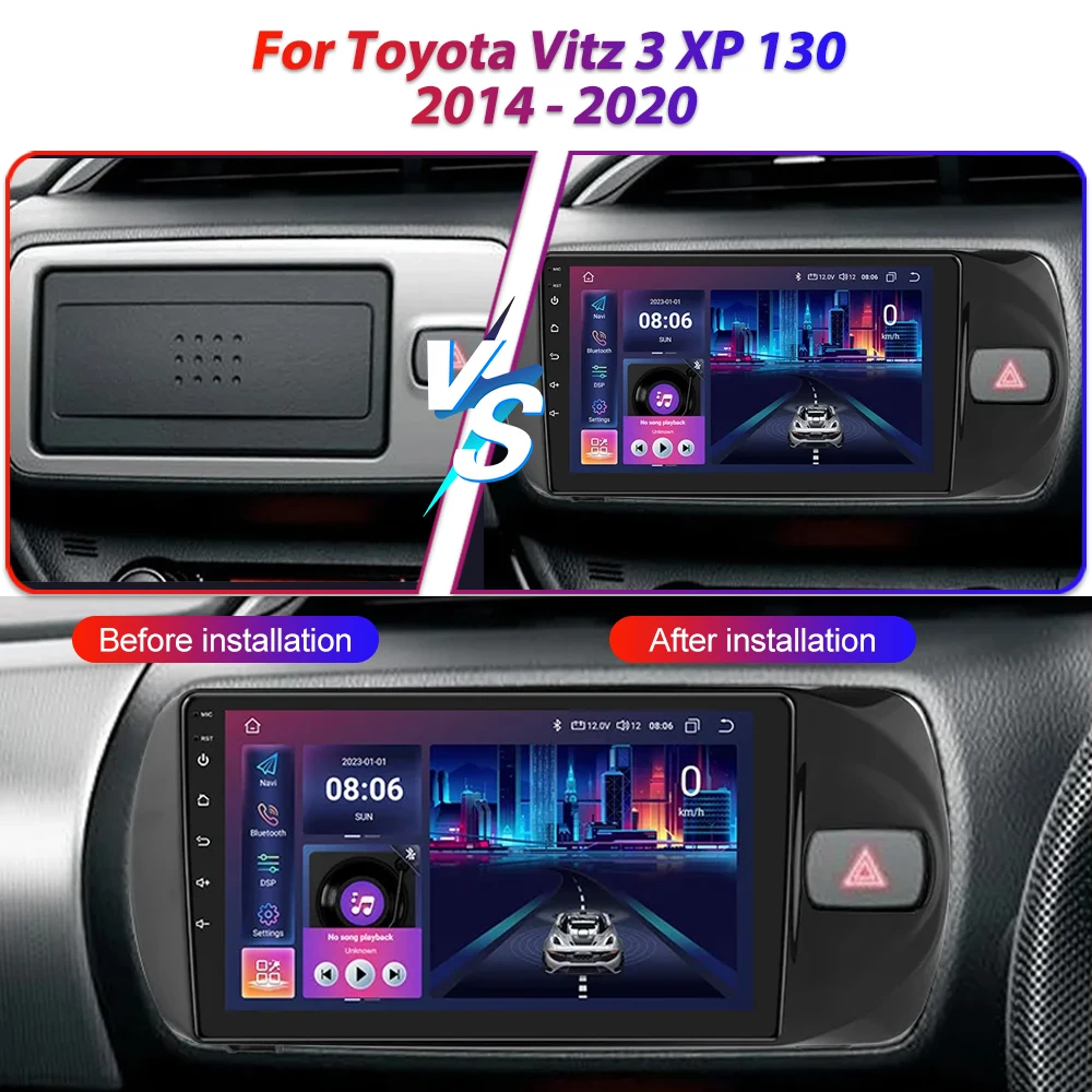 Android 16 For Toyota Vitz 3 Xp 130 2014 - 2019 Multimedia Car Vehicle Monitor Video Player Auto Radio Navigation Radio Dash Cam