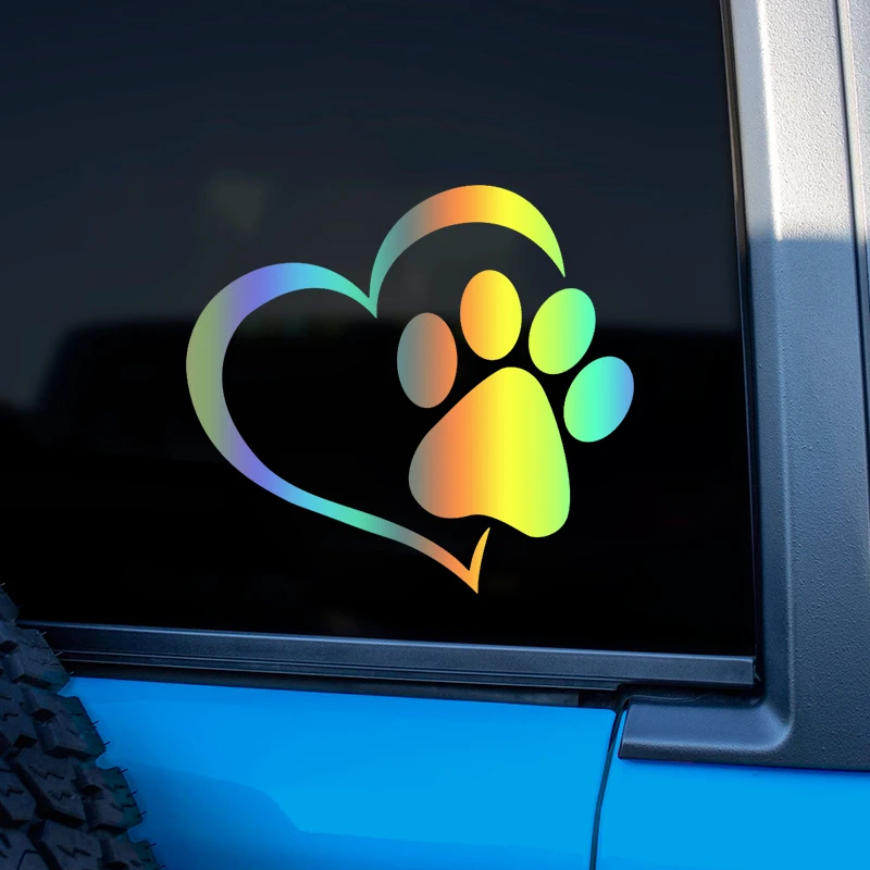 Покажите свою любовь к пушистой подруге с этим принтом в виде собачьей лапы в форме сердца, автомобильные наклейки, автомобильные аксессуары, наклейки для авто
