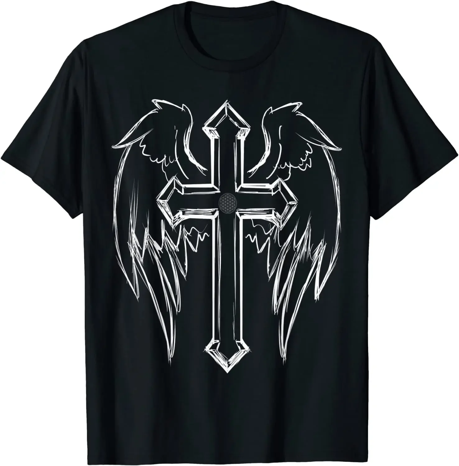 

Religious Holy Crucifix Christian Angel Wings Cross Men T-Shirt Short Sleeve Casual 100% Cotton O-Neck Summer T Shirt