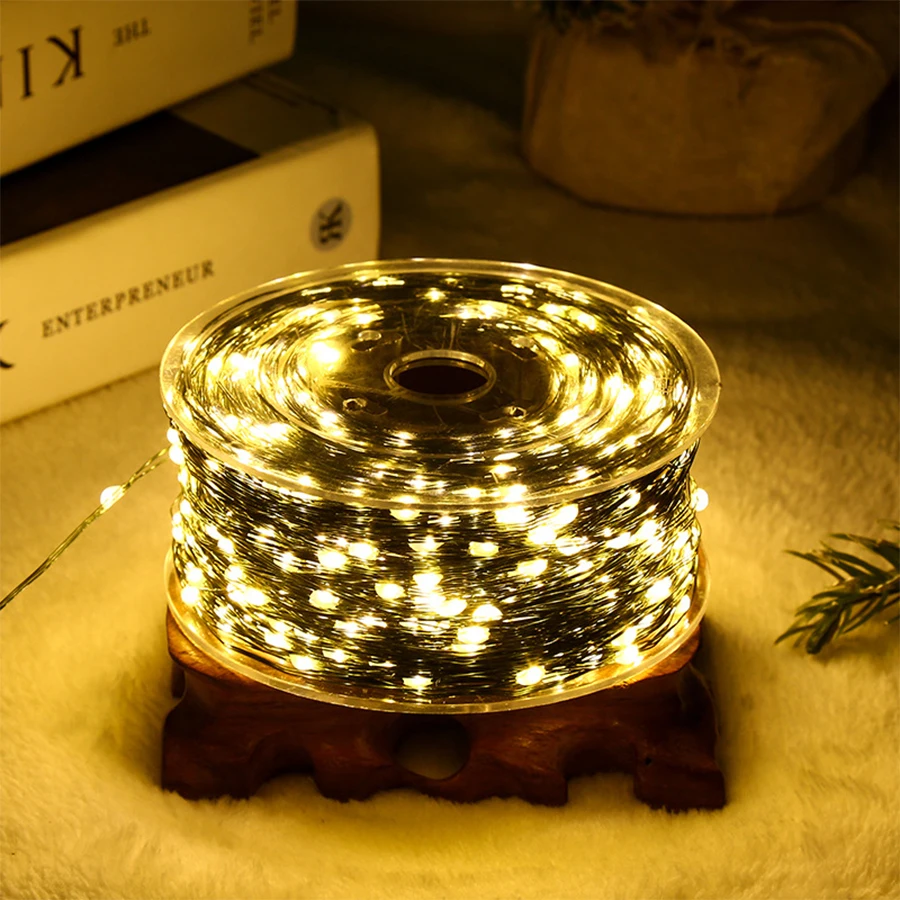 

Светильник для рождественской елки, 5 метров, 10 метров, 20 метров, темно-зеленый медный провод, теплые белые огни, зарядка через USB, пульт дистанционного управления