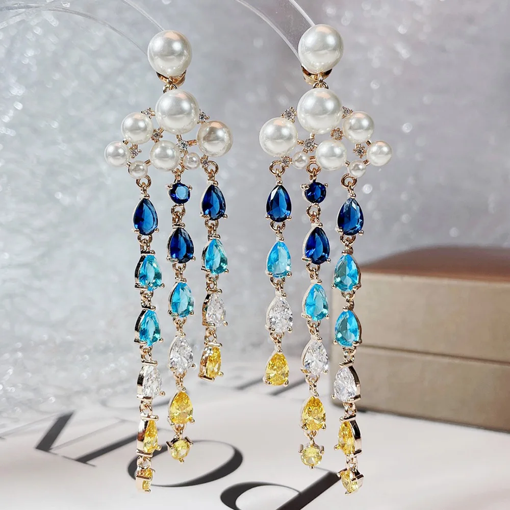 Missvikki Luxury Gorgeous Pearls Drop Earrings For Women Wedding Party Shiny Full CZ Earrings Fashion Jewelry High Quality