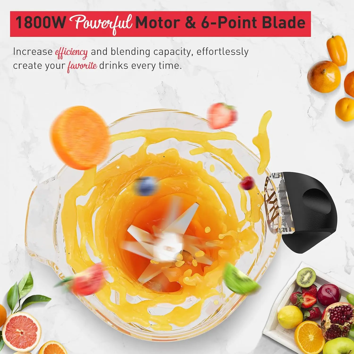 خلاط عصير، عصارة خلاط احترافية بقدرة 1800 وات لسطح المطبخ مع 10 سرعات، كسارة ثلج خالية من مادة BPA سعة 68 أونصة أو عصير