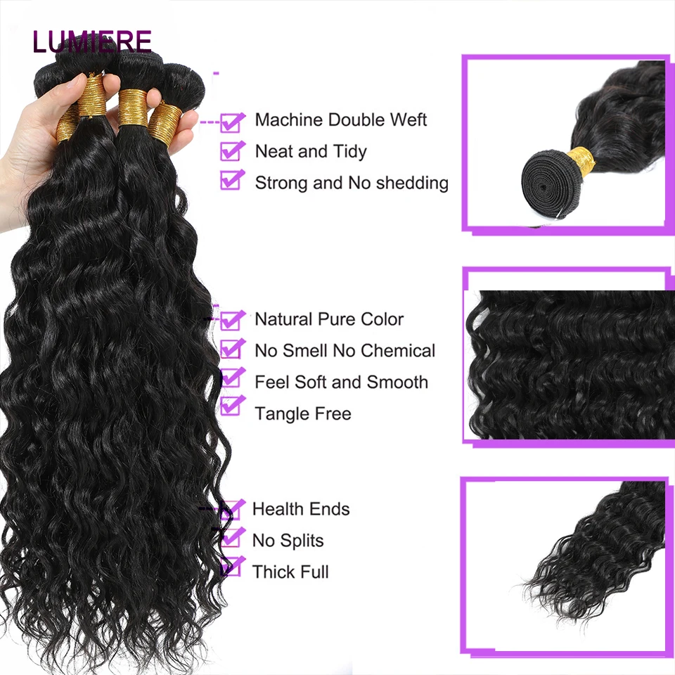 10-40 Inch Long Natural Wave Bundles With Closure Frontal HD Lace Brazilian Hair Weave Bundles Deal Hair Extensions Double Weft