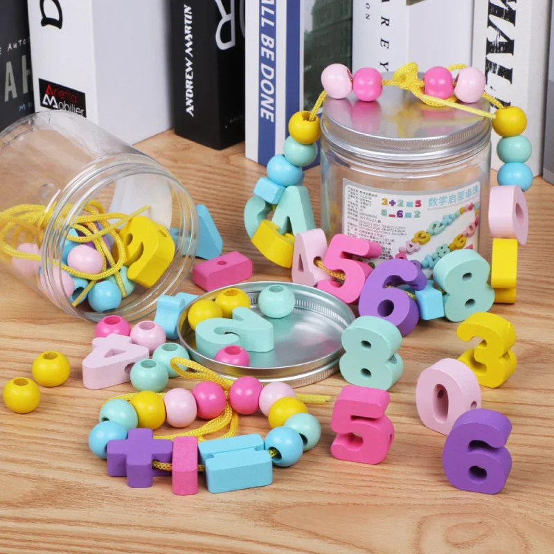 Digital Wooden Beading Block Stringing Beaded Toys For Children Montessori Cognition Math Count Learning Educational Toys Gift