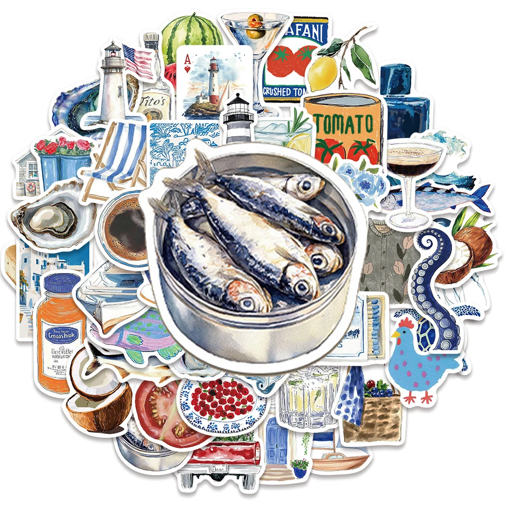 

10/30/50pcs Mediterranean Life Cartoon Graffiti Stickers Aesthetic Open Sea Decals for Skateboard Phone Luggage Cool Sticker Toy