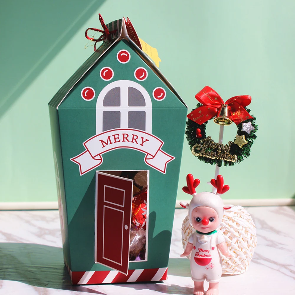 10pcs New Christmas Cookie Box Christmas Candy House Box Nougat Snow Flake Box Holiday Gift Blind Box