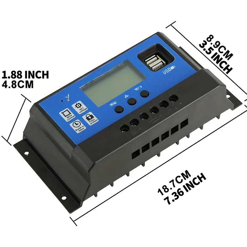 POWLSOJX 12V 24V PWM Solar Charge Controller with Adjustable LCD Display Dual USB Port Timer Setting Auto Parameter 10A 20A 30A