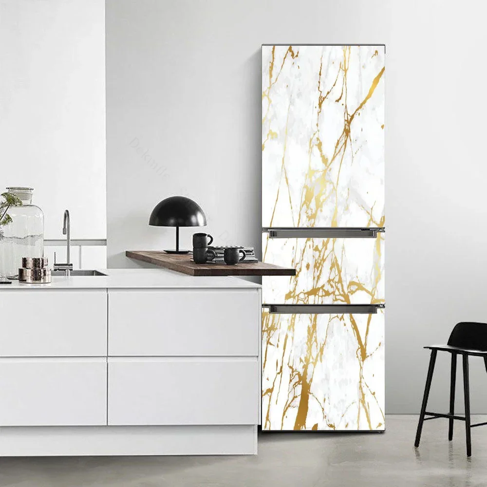 Kitchen Sticker Fridge Stickers Marble 3D Refrigerator Wallpaper Black Line White Freezer Vinyl Film Door Cover Decor Decal Art